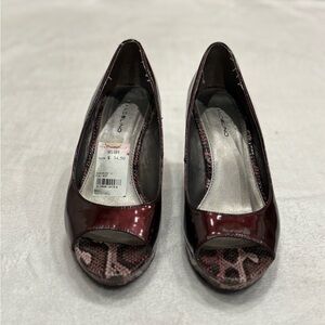 Red & Snake Print Wedge Heel With Open Toe